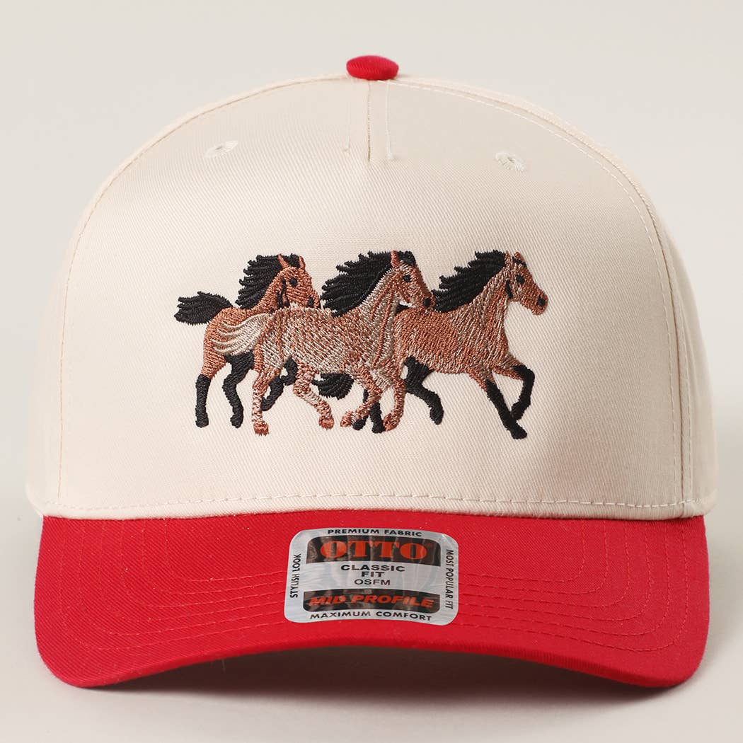 Wild Three Horses Embroidery Trucker Hat