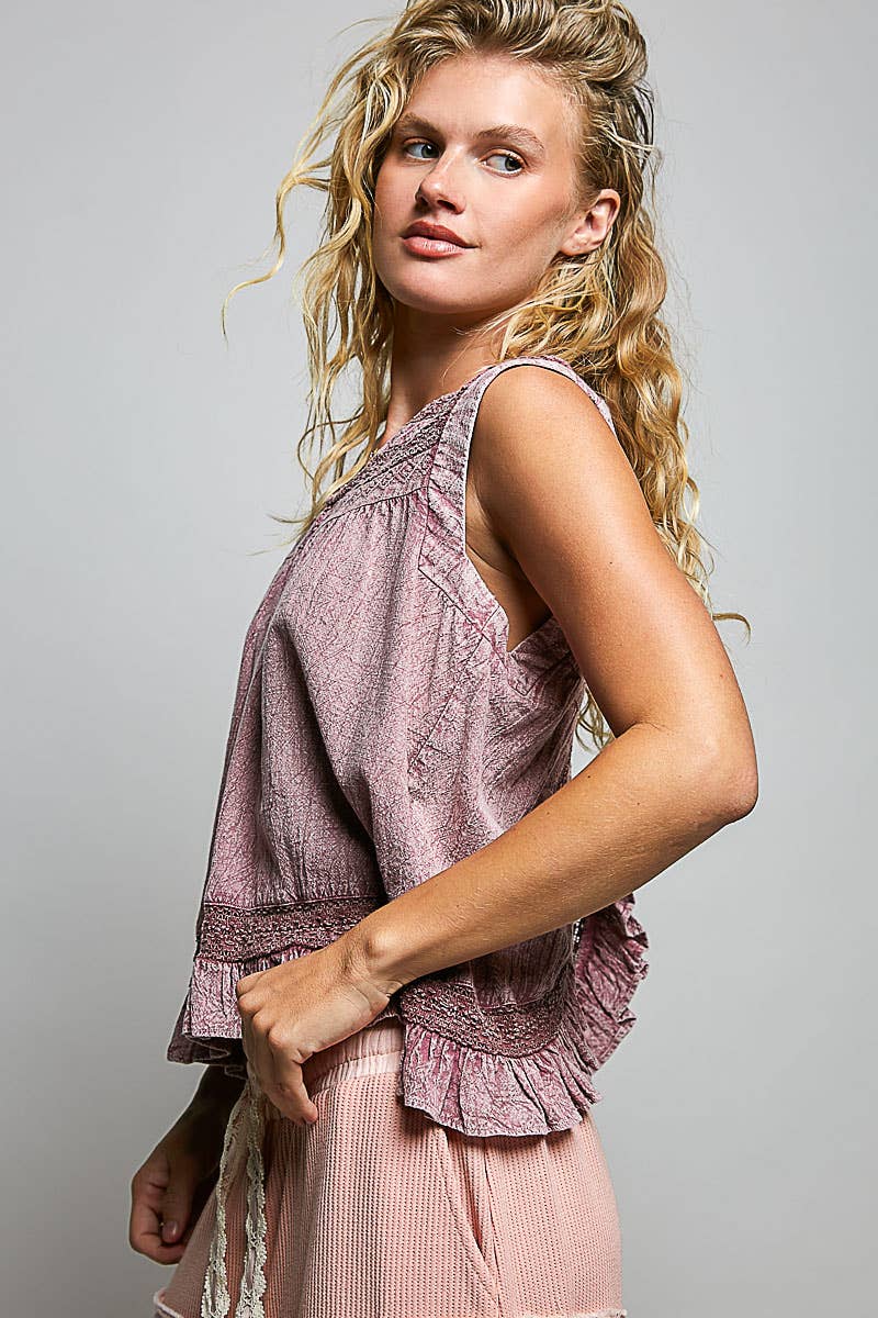 V-Neck Sleeveless Ruffle Top