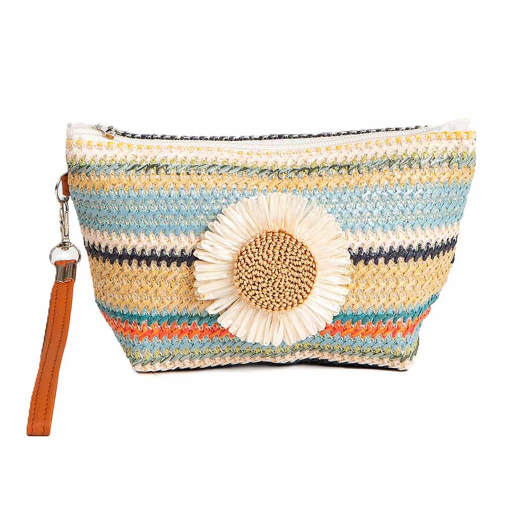 Daisy Multicolor Straw Woven Pouch Bag