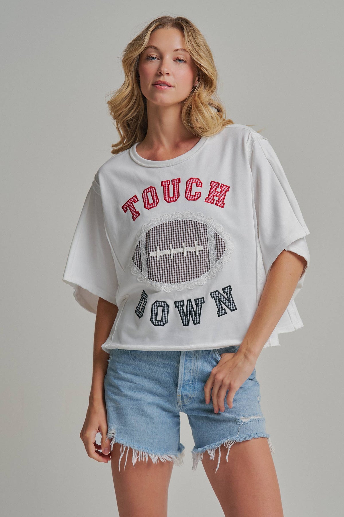 TOUCHDOWN LETTER PATCH GAMEDAY KNIT TOP