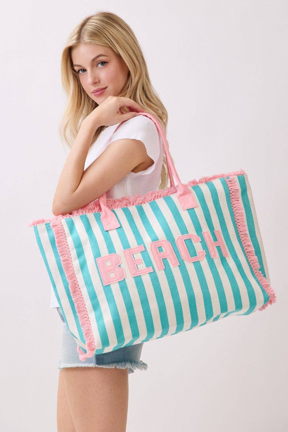 Striped Terry Cloth Beach Tote Bag