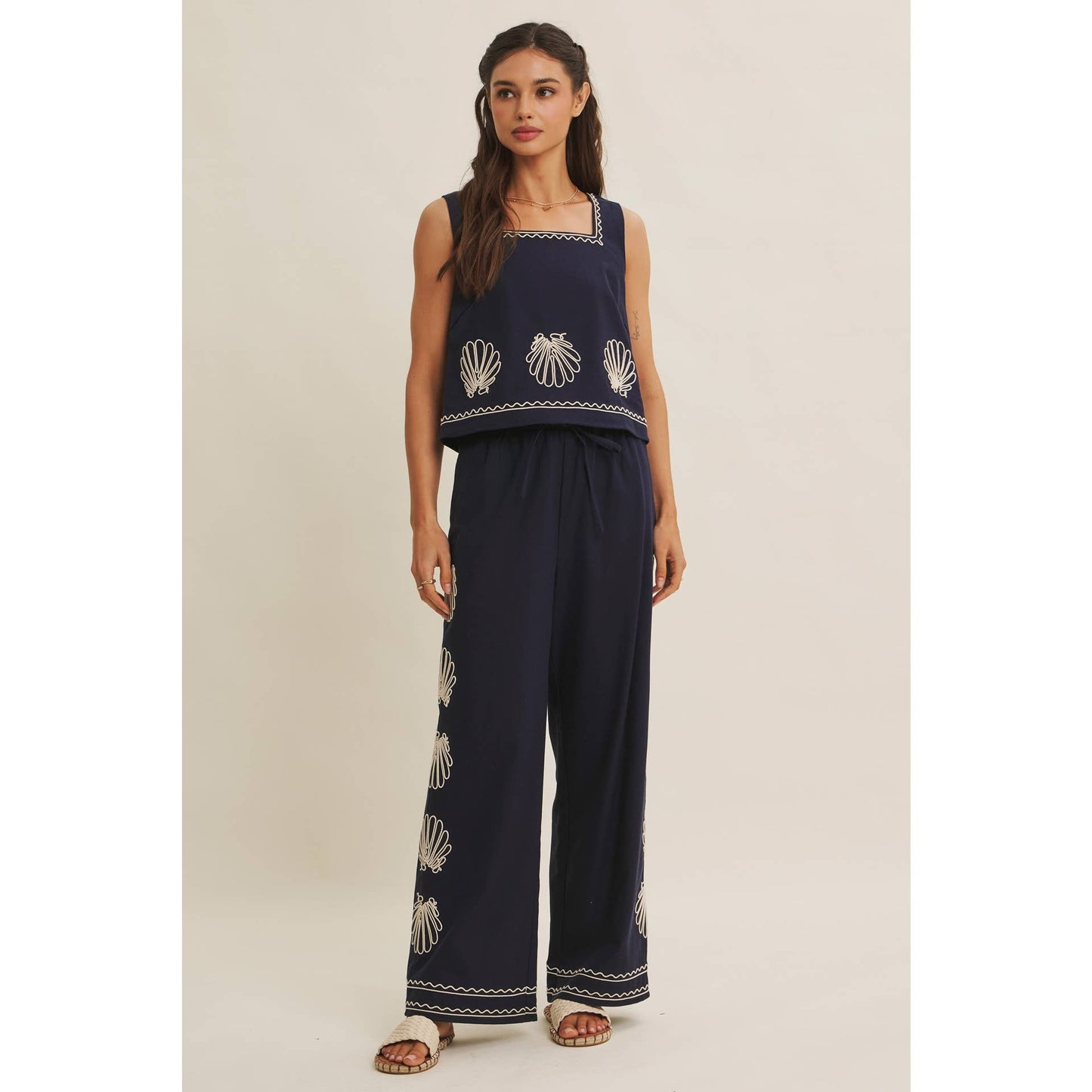 LUXURY COASTAL SEASHELL EMBROIDERED PANTS