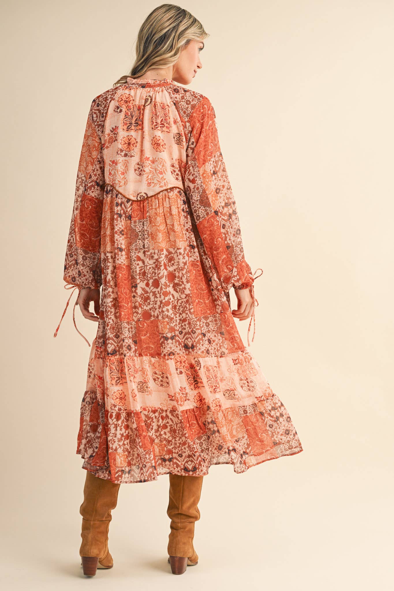 PATCHWORK PRINT MIDI DRESS