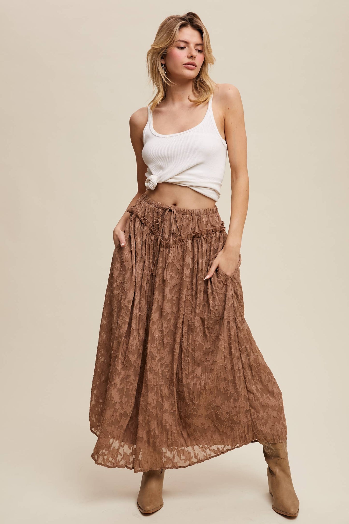 Floral Textured Maxi Skirt