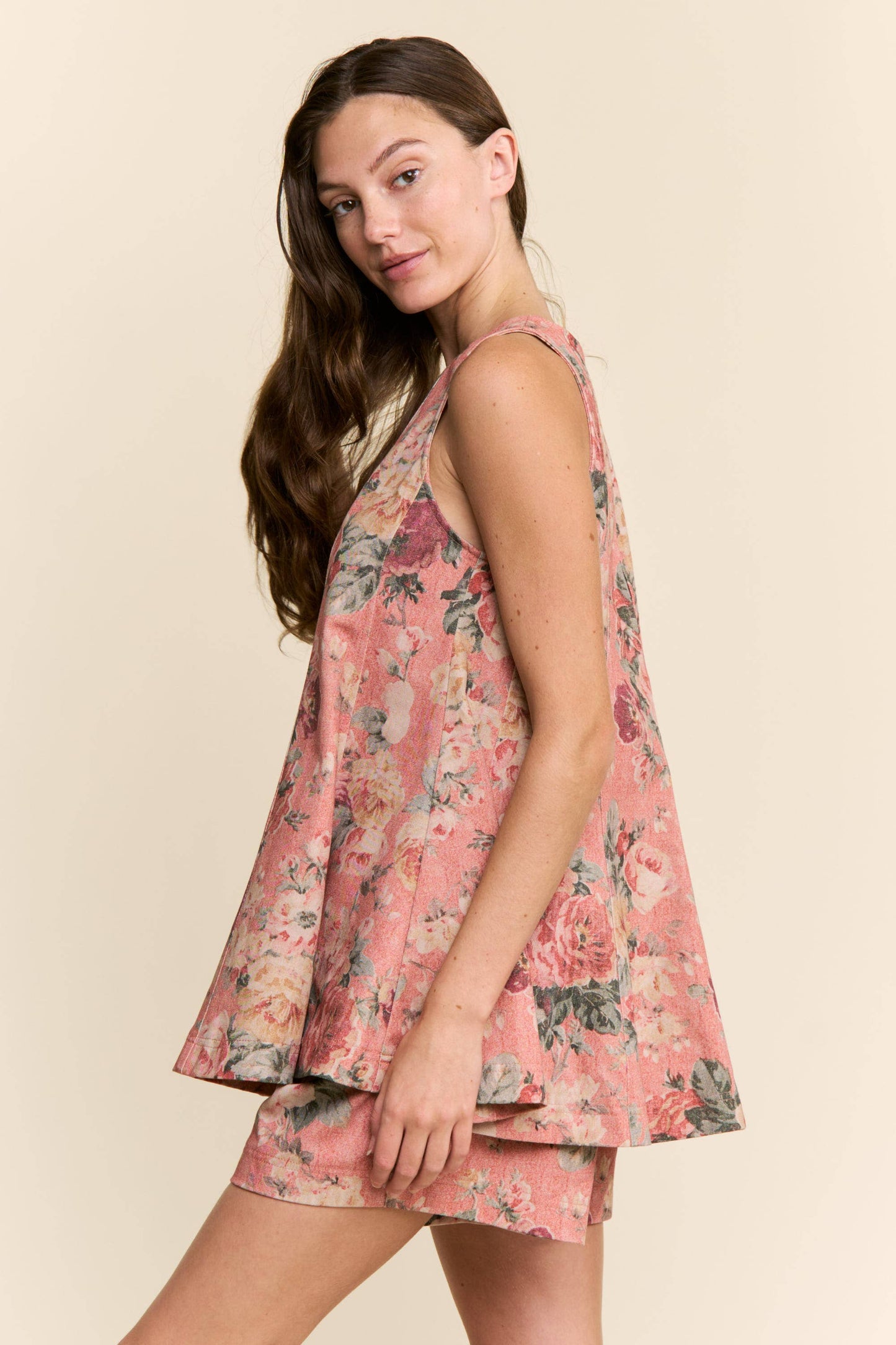 FLORAL DENIM TOP & SHORTS SET
