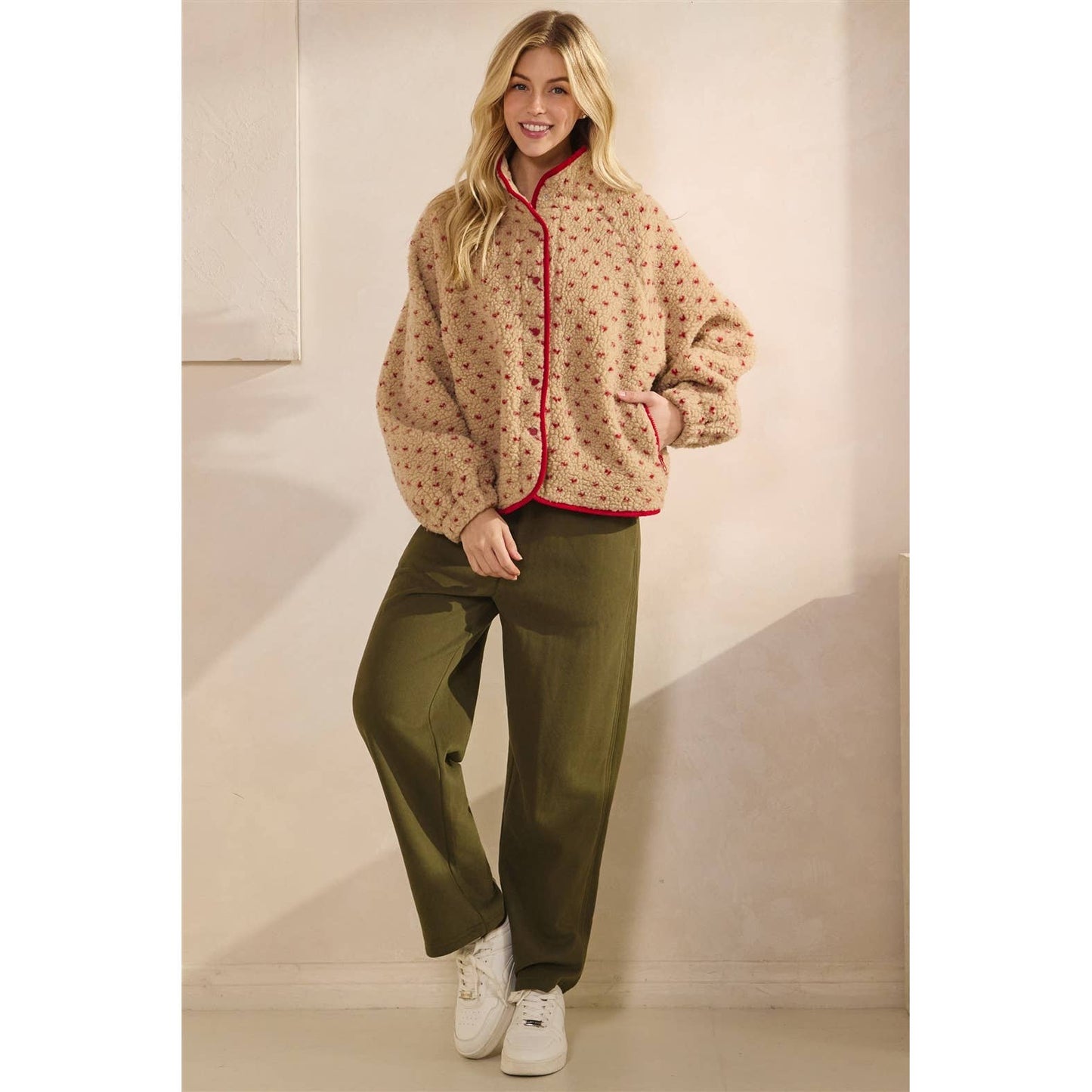 Printed Sherpa Button Up Jacket