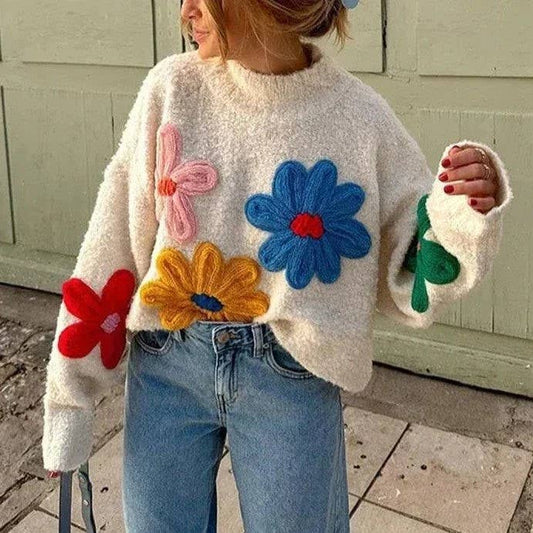 Sweet Colorful Floral Decorative Sweater