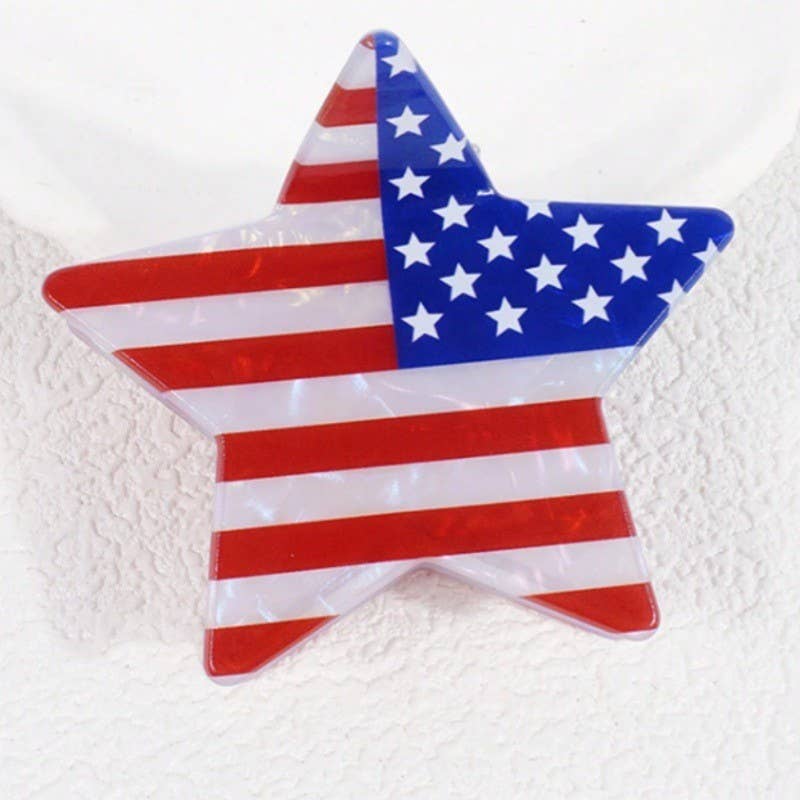 USA FLAG 4TH OF JULY STAR HEART HAIR CLAW  CLIPS