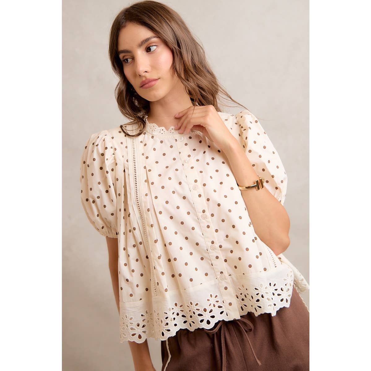POLKA DOT COTTON LACE BLOUSE