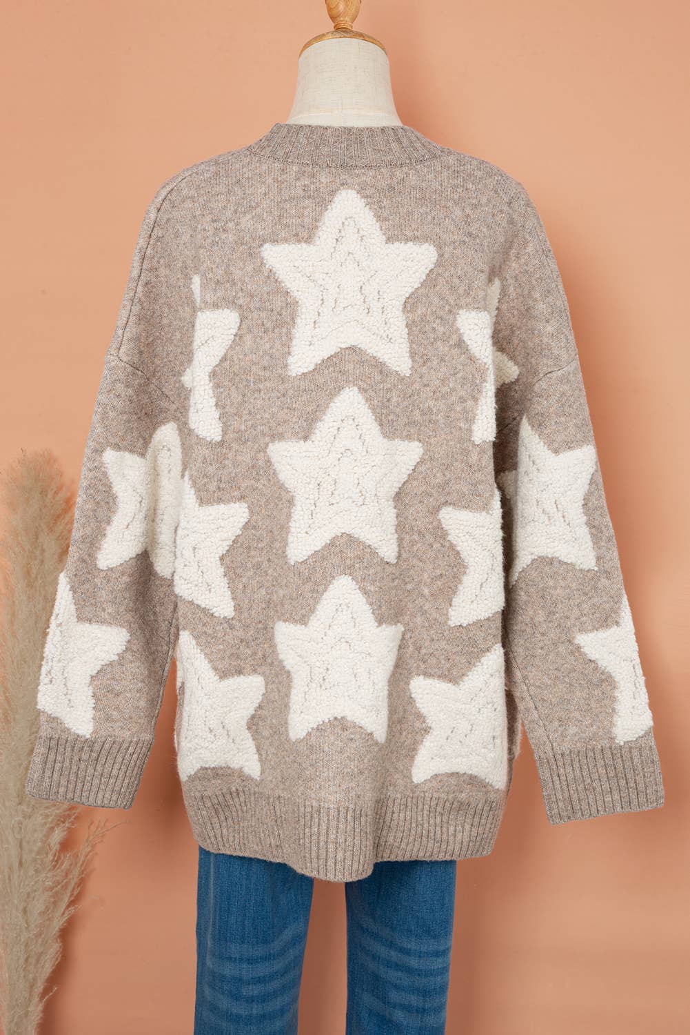 Star Pattern * Pockets Long Sleeve Knit Cardigan