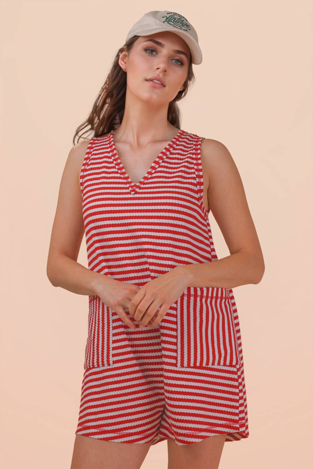 Striped Knit Comfy Romper
