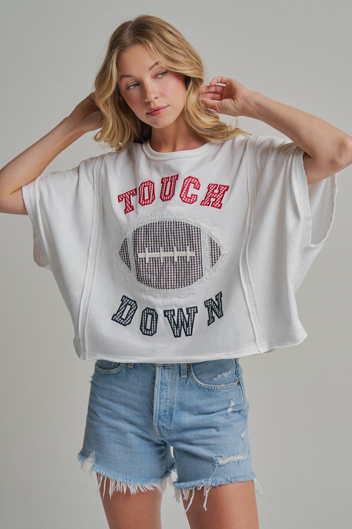 TOUCHDOWN LETTER PATCH GAMEDAY KNIT TOP