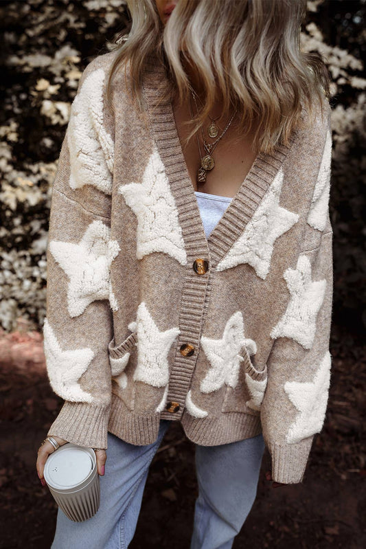 Star Pattern * Pockets Long Sleeve Knit Cardigan
