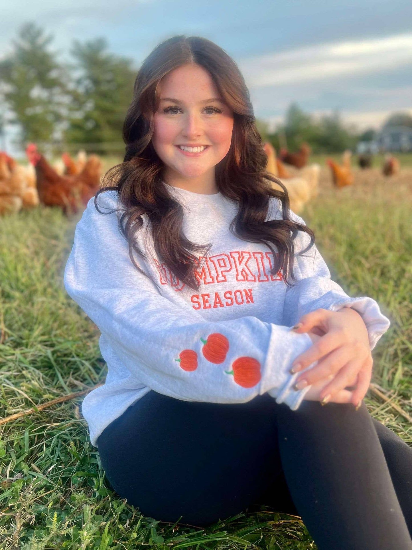 Pumpkin Season Embroidered Fall Crewneck Pullover