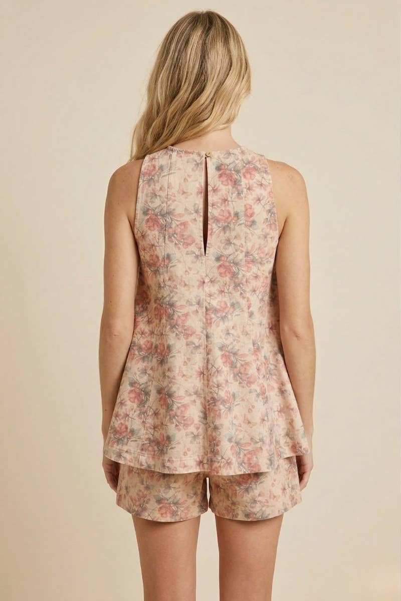 FLORAL DENIM TOP & SHORTS SET