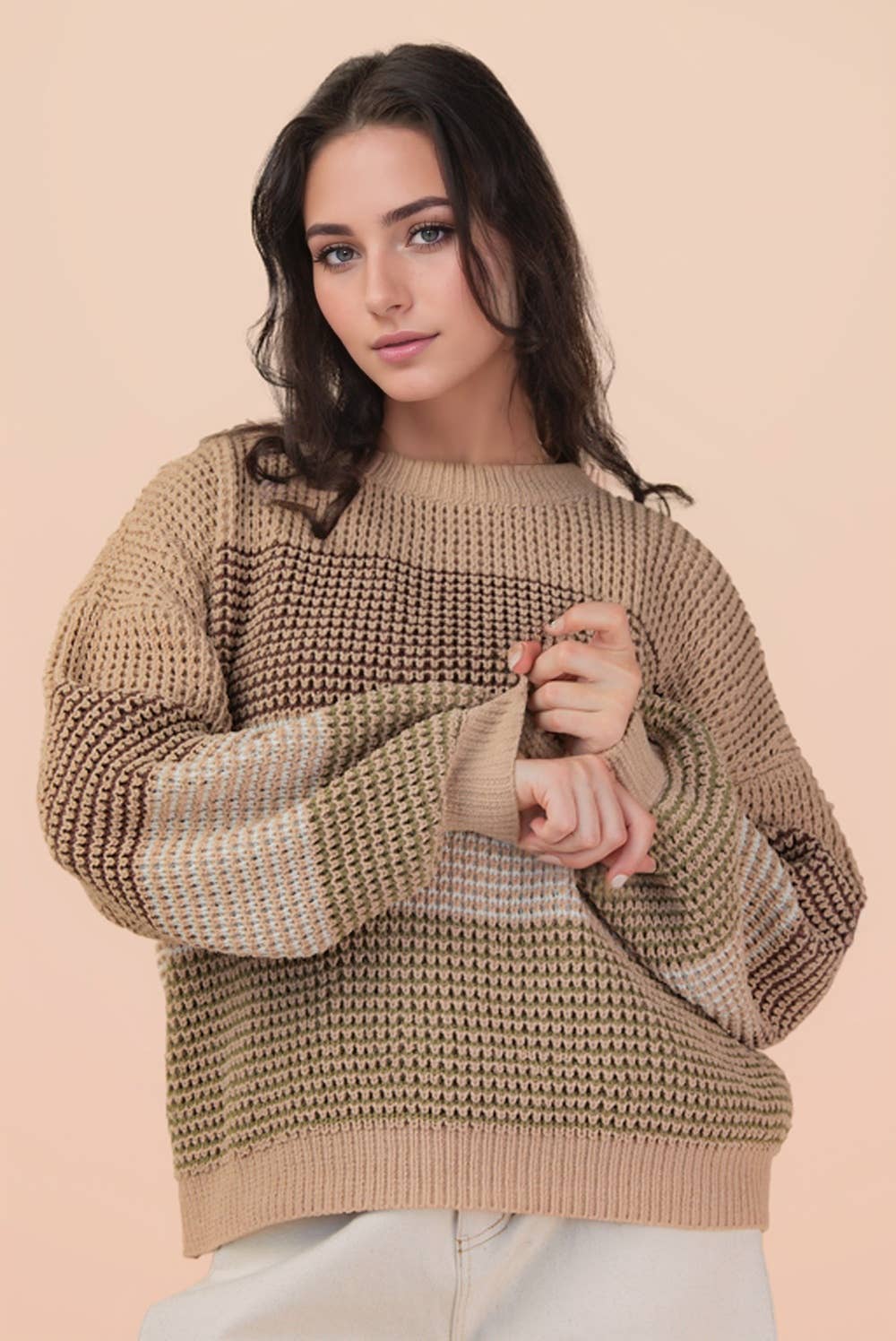 Oversized Color Block Knit Sweater Top