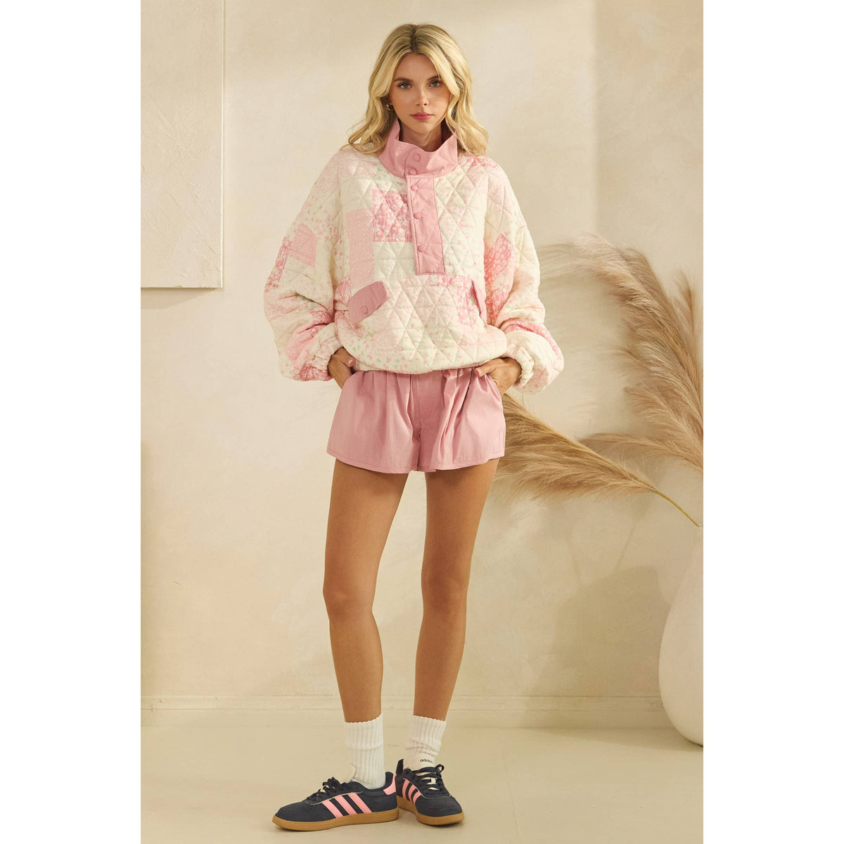 Textured Contrast Printed Pullover