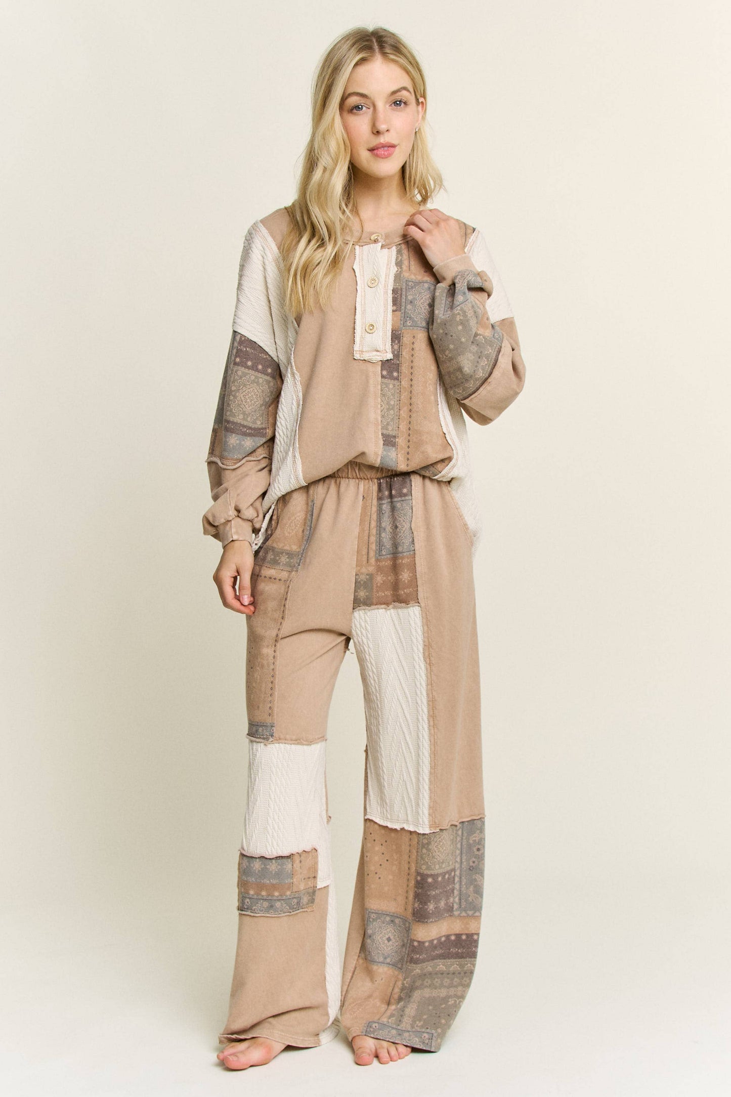 Mineral Washed Bandana Patchwork  Sweater Top