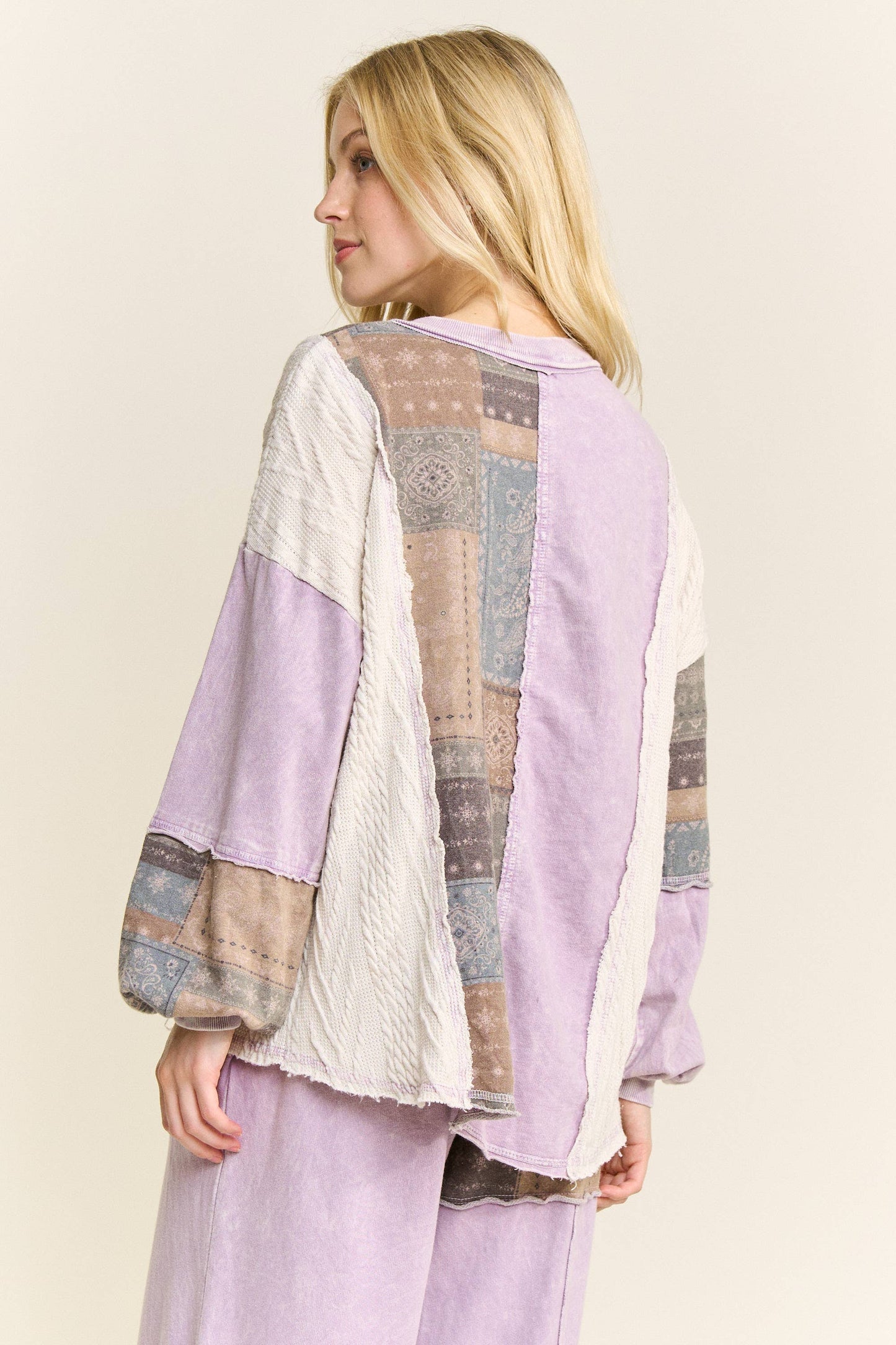 Mineral Washed Bandana Patchwork  Sweater Top