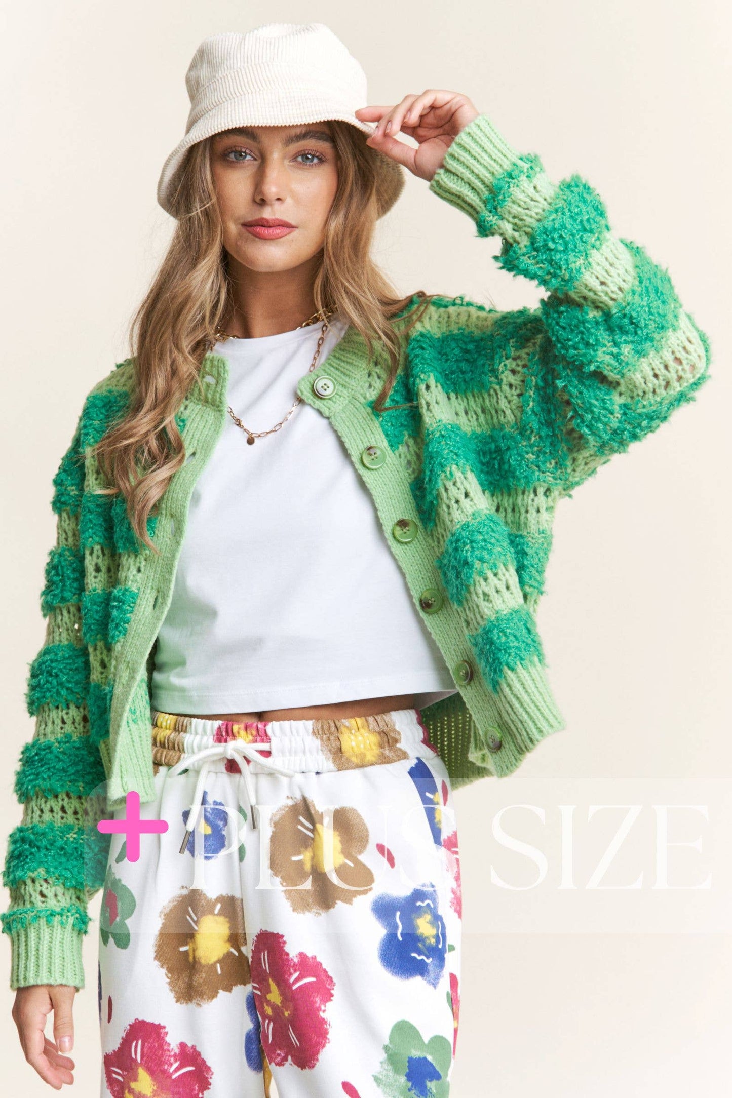 Fuzzy Stripe Long Sleeve Cardigan