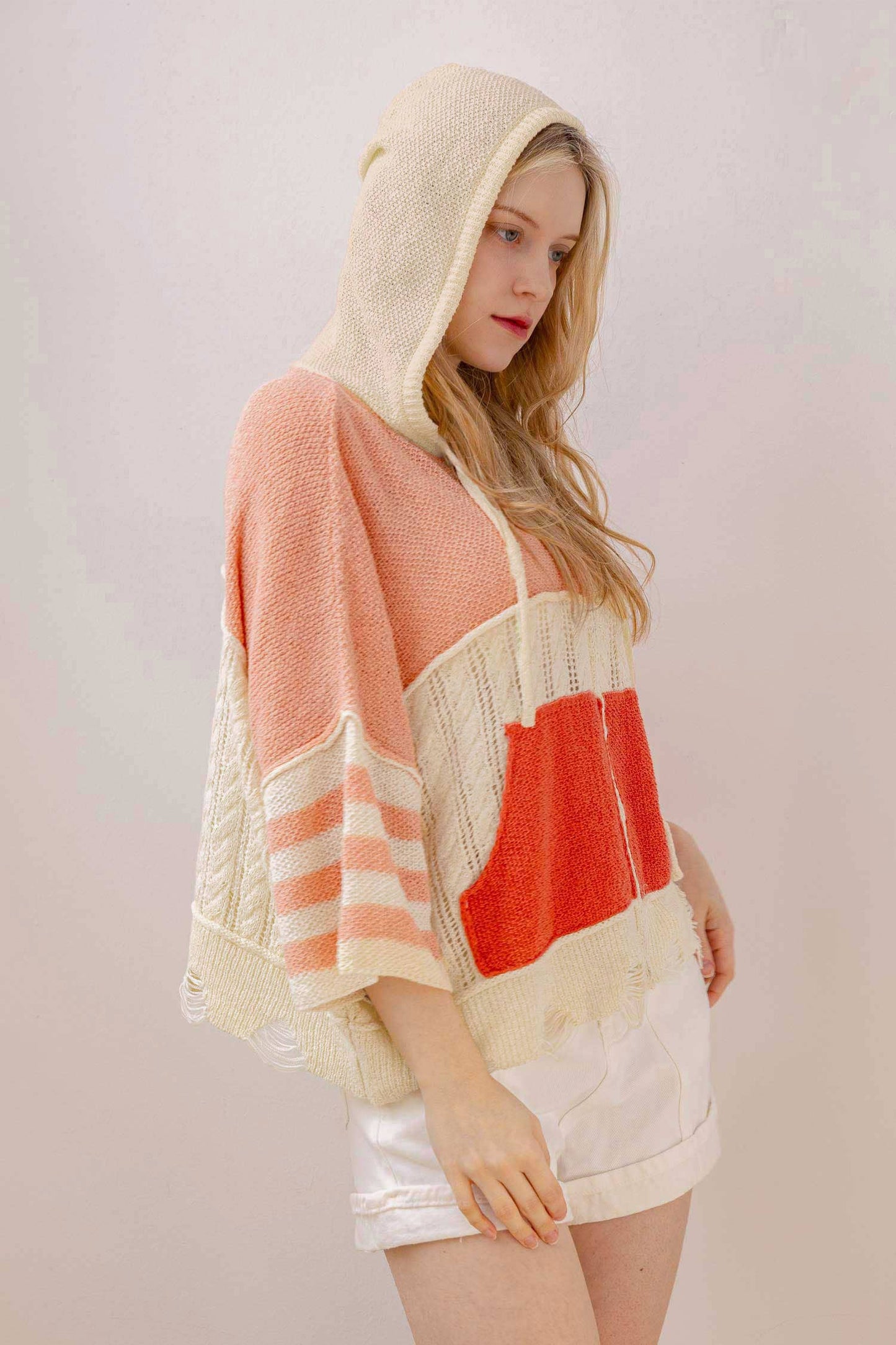 Stripe Distressed Knit Hoodie