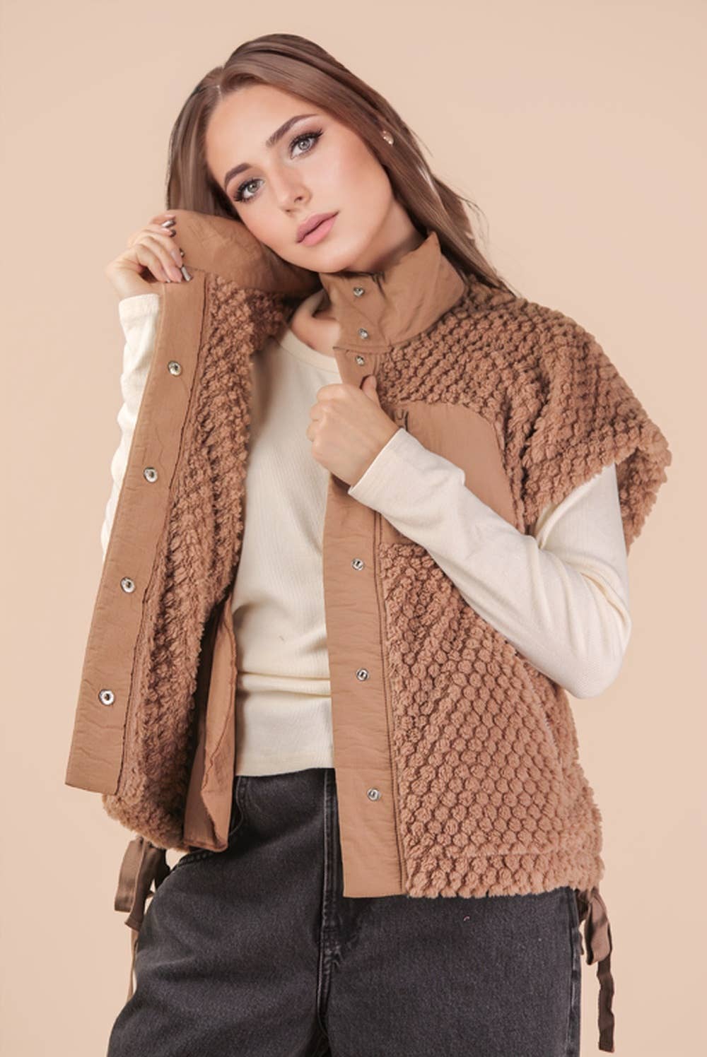 Textured Woven Vest W/ Side Tie