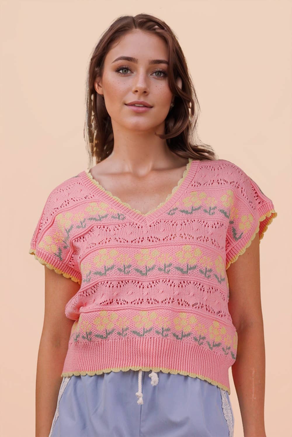 Floral Graphic Knit Sweater Vest