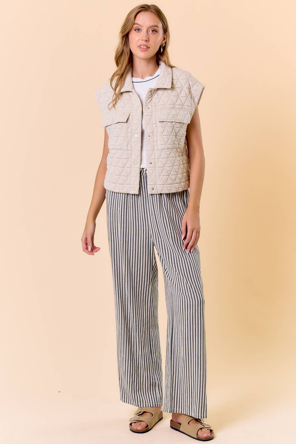QUILTED POINT COLLAR FLAP PATCHED POCKET VEST