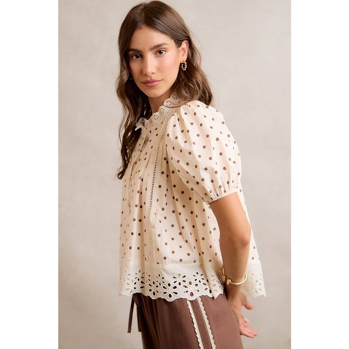 POLKA DOT COTTON LACE BLOUSE