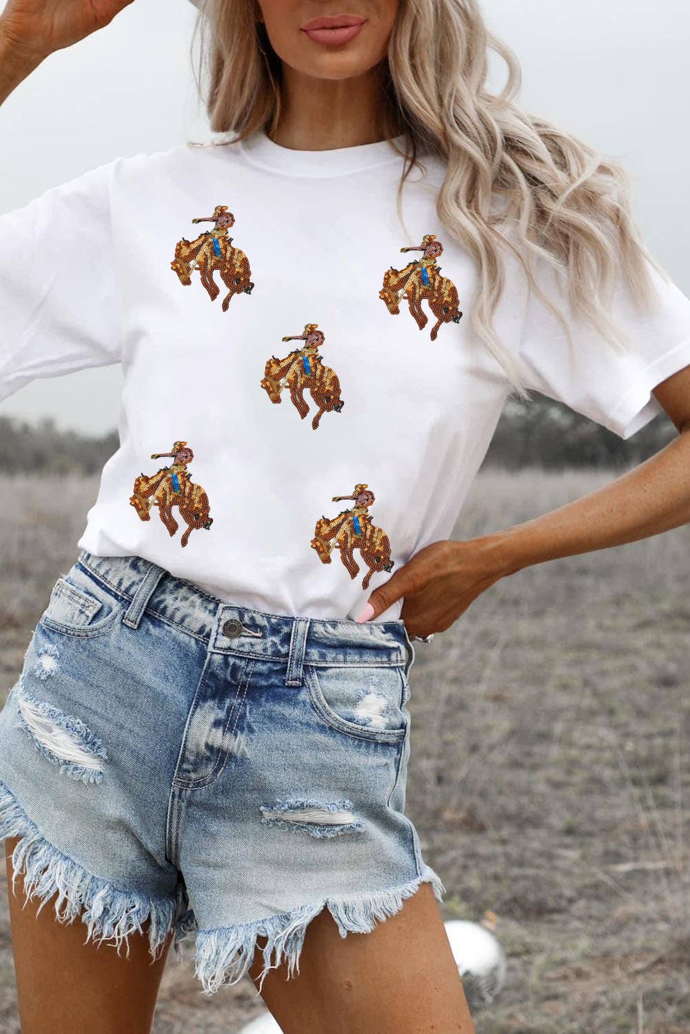 Rodeo Patched Graphic Casual Round Neck Tee