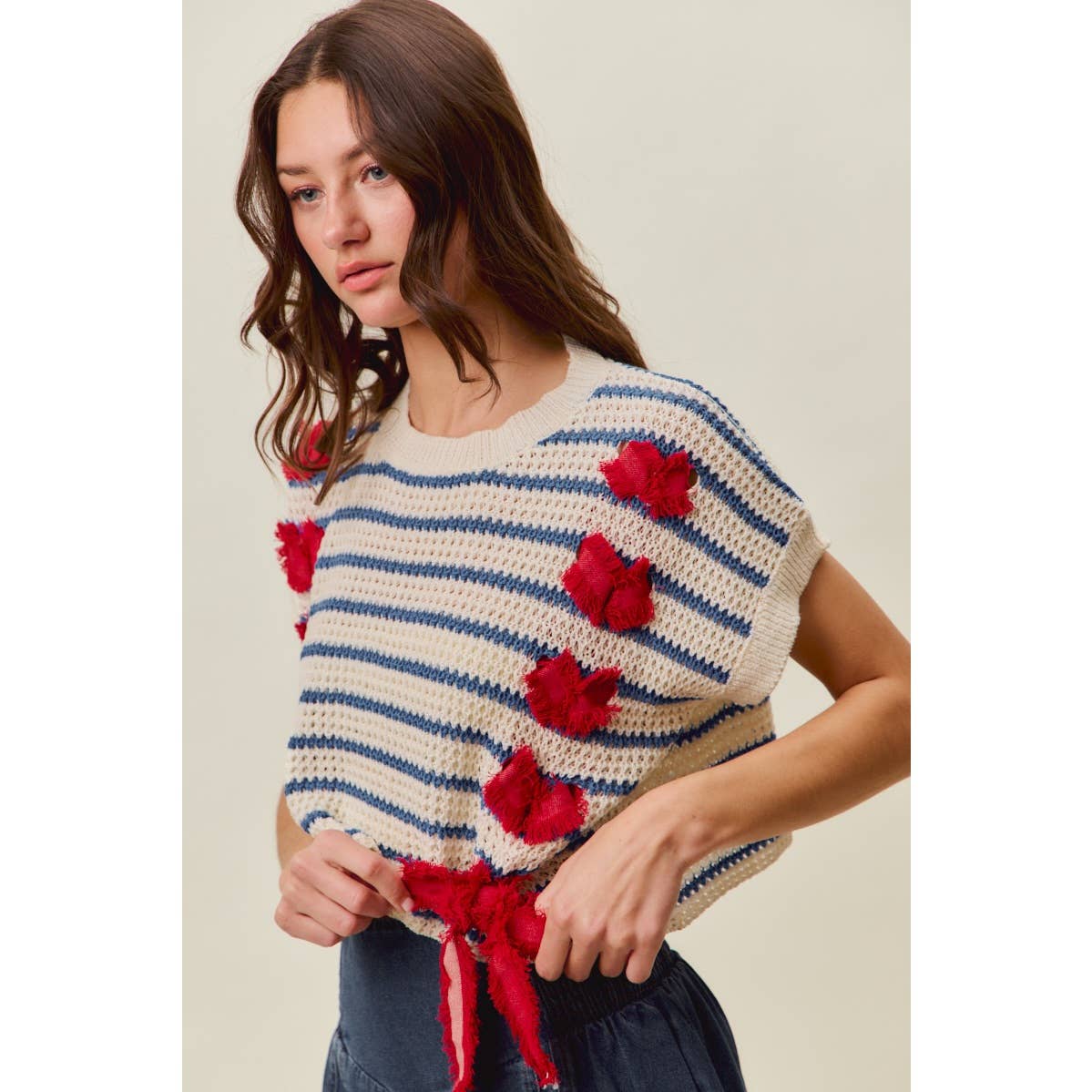 STRIPE RIBBON DETAIL SWEATER VEST