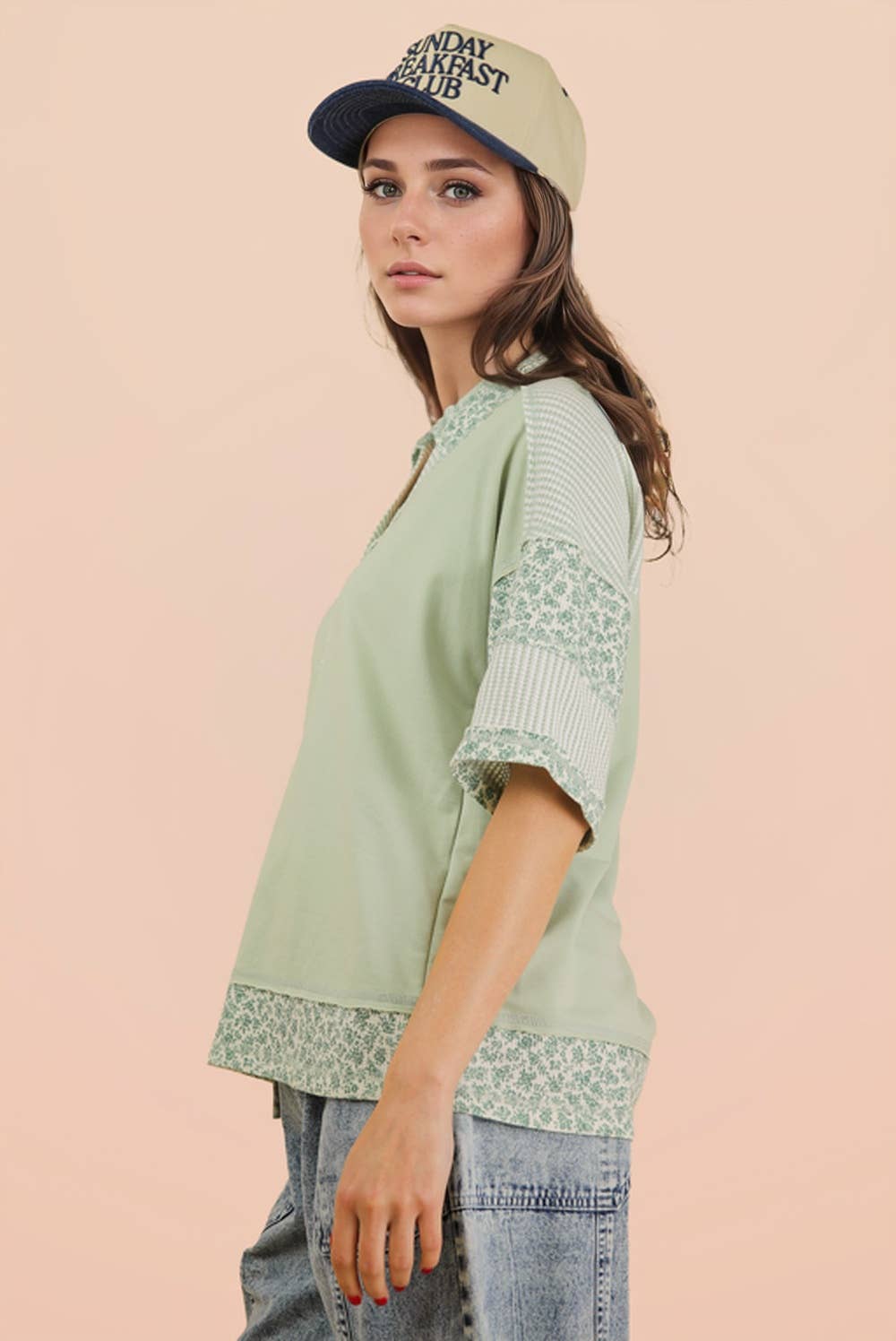 Oversized Half Button Down Collared Knit Top