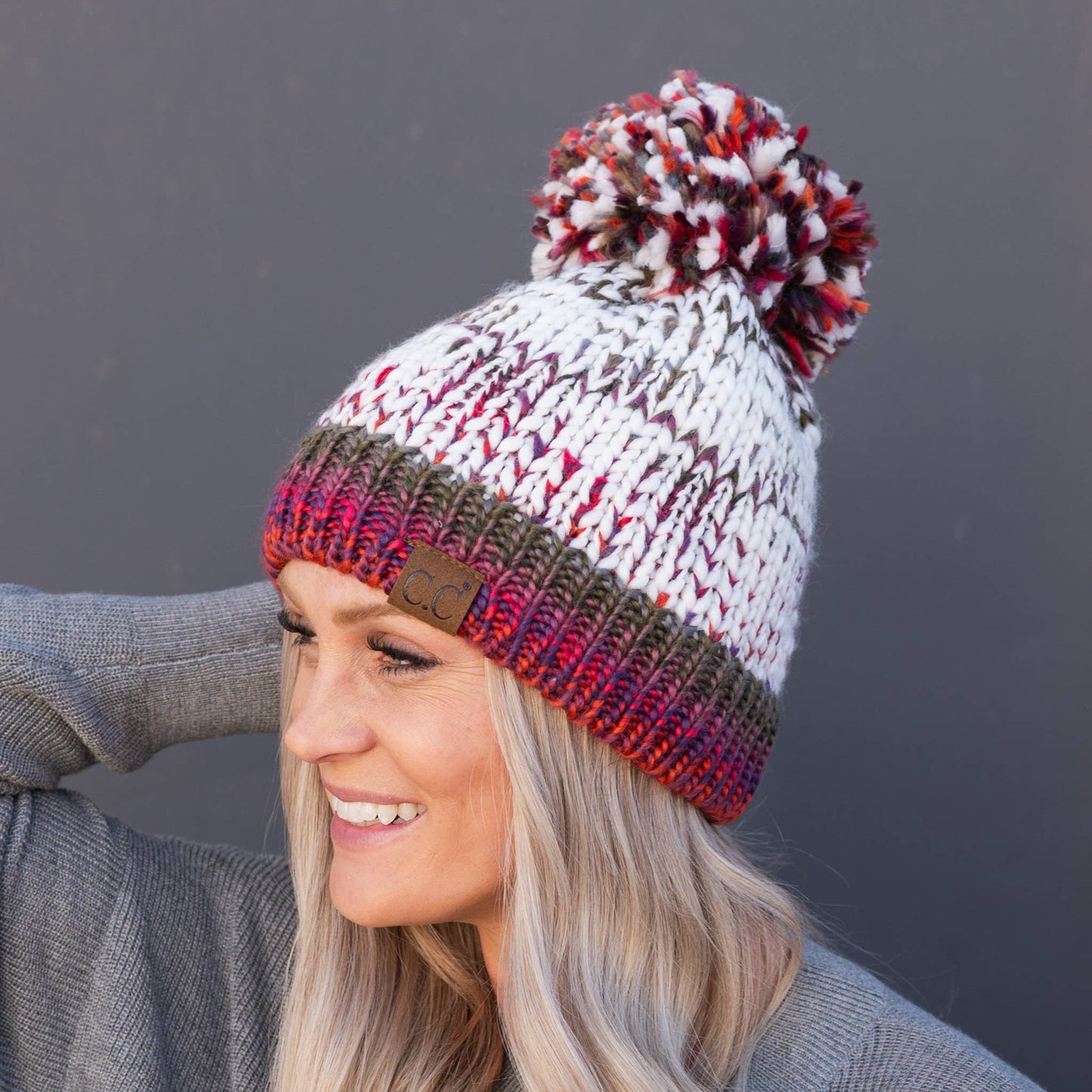 CC Multi-Color Yarn Beanie with Pom ( HTE0029 )