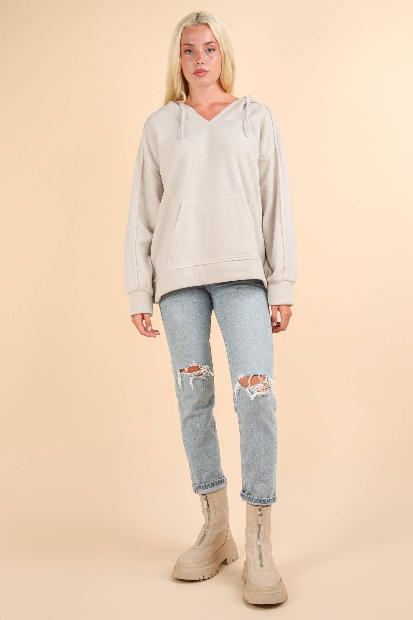 Mineral Washed Oversized Casual Hoodie Knit Top