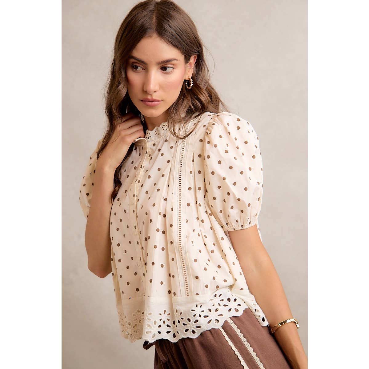 POLKA DOT COTTON LACE BLOUSE