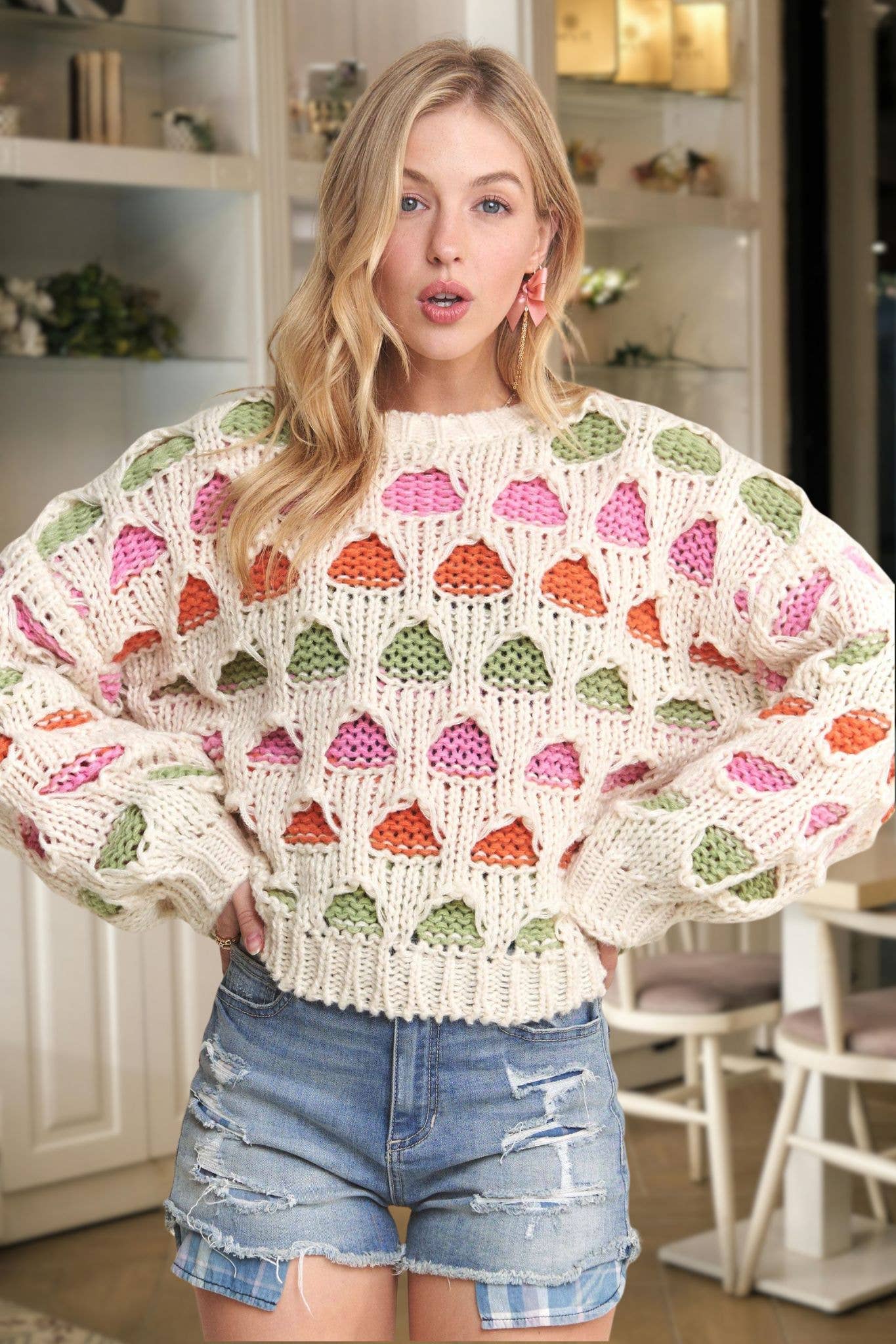 DROP SHOULDER MULTI COLOR SWEATER TOP