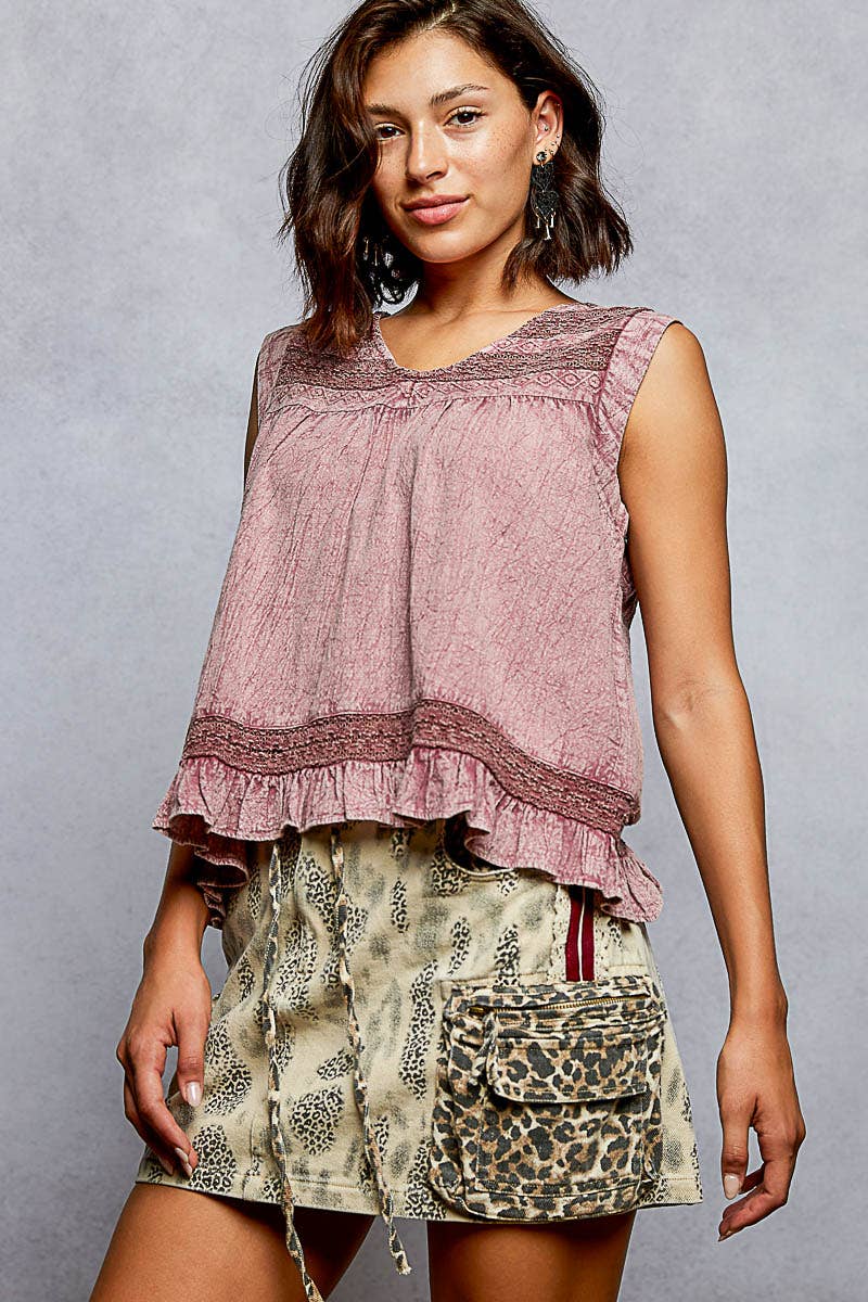 V-Neck Sleeveless Ruffle Top