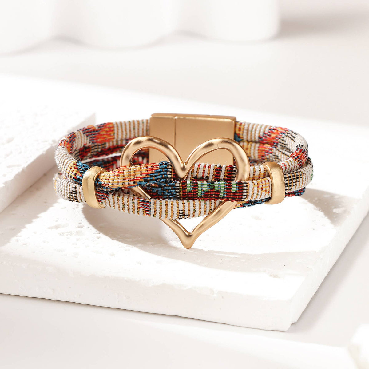 Boho Heart Woven Magnetic Clasp Bracelet