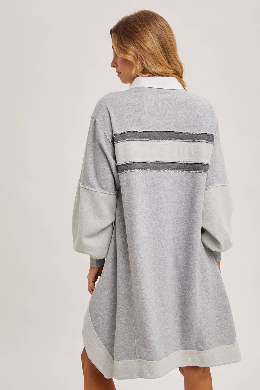 RAW-EDGE CONTRAST SLOUCHY POLO DRESS