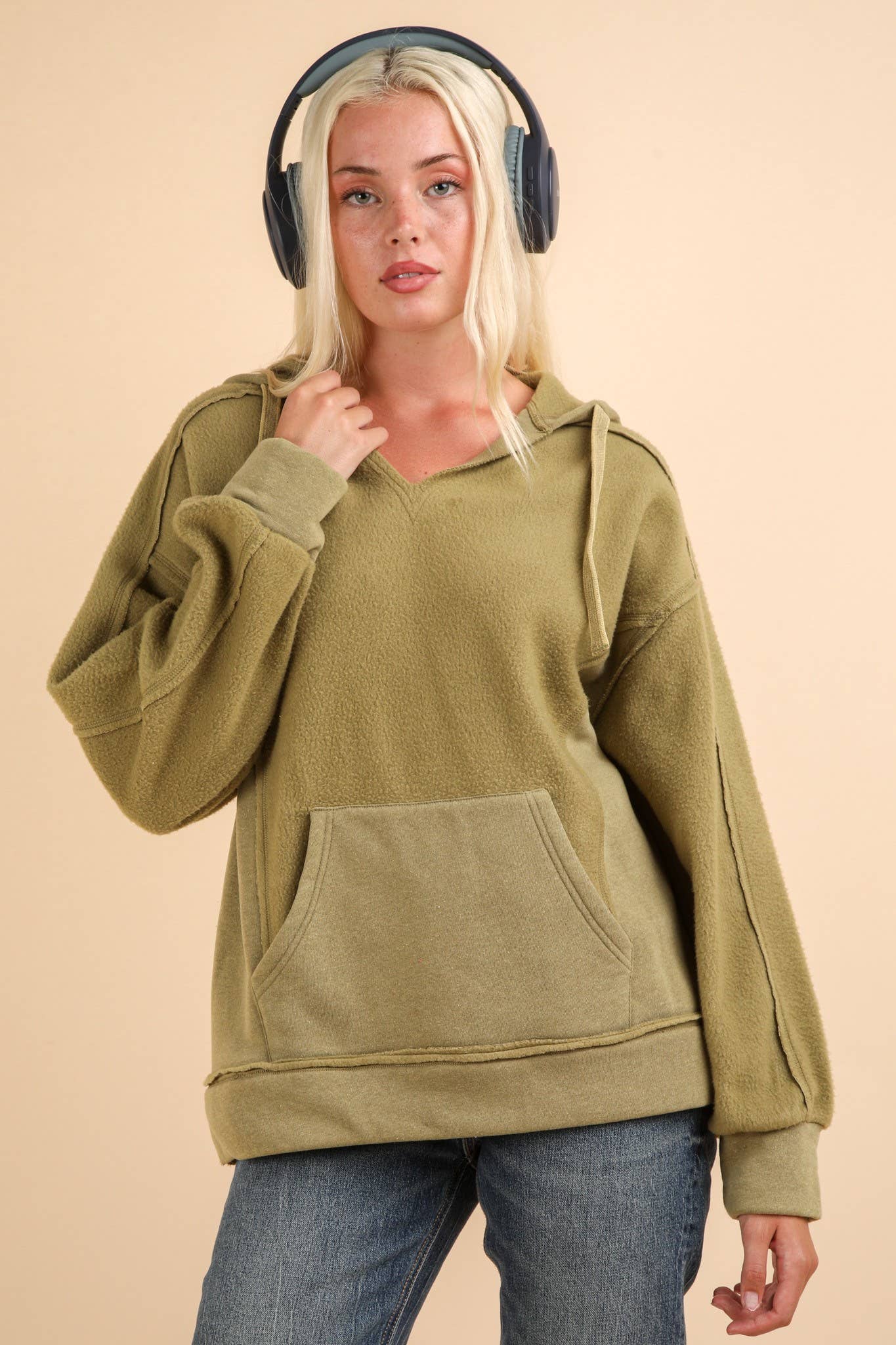 Mineral Washed Oversized Casual Hoodie Knit Top