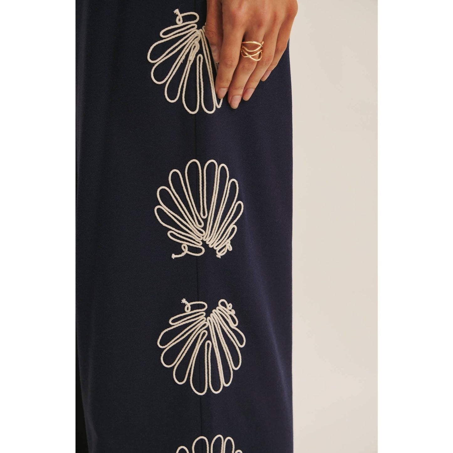 LUXURY COASTAL SEASHELL EMBROIDERED PANTS