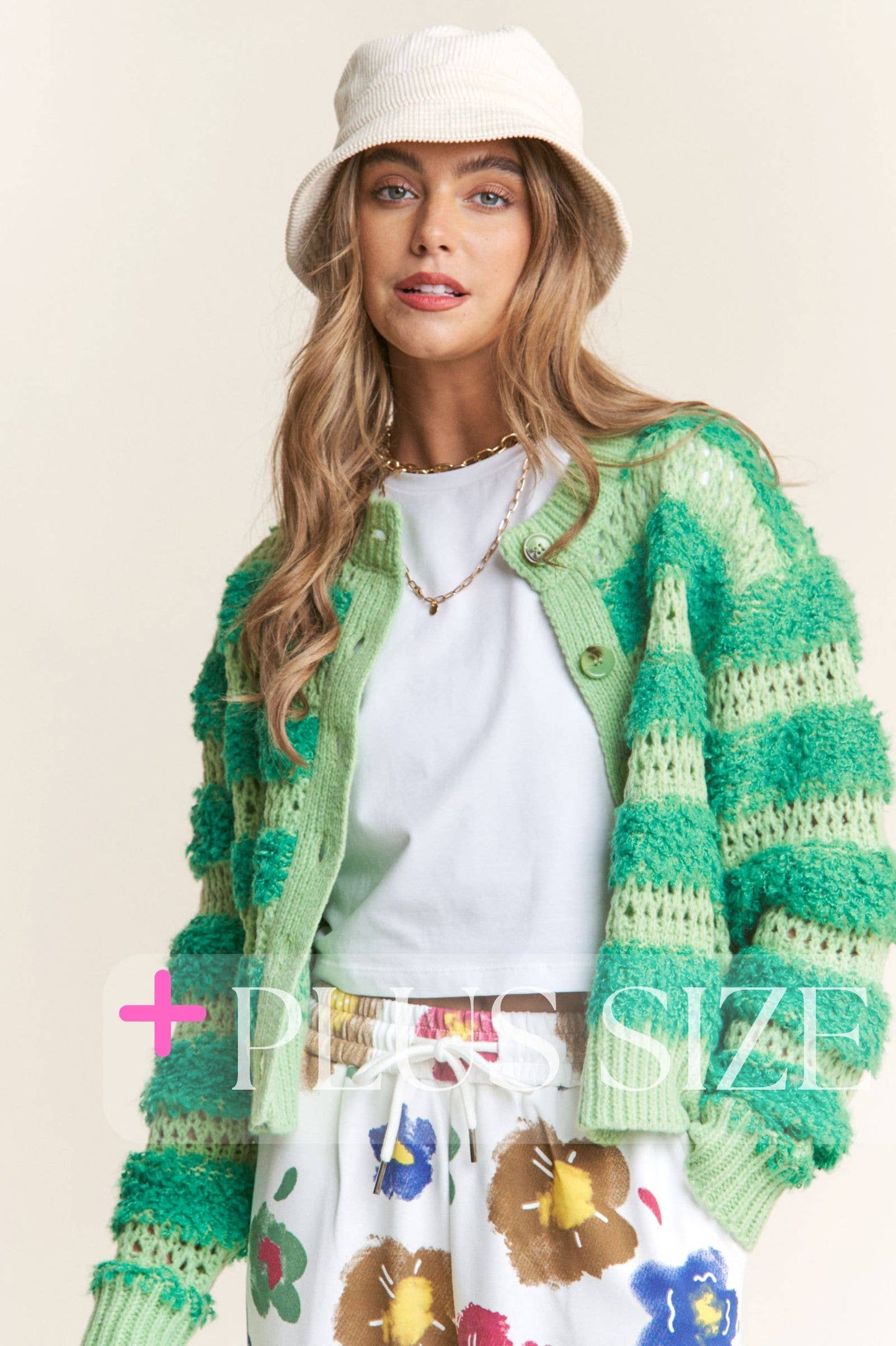 Fuzzy Stripe Long Sleeve Cardigan