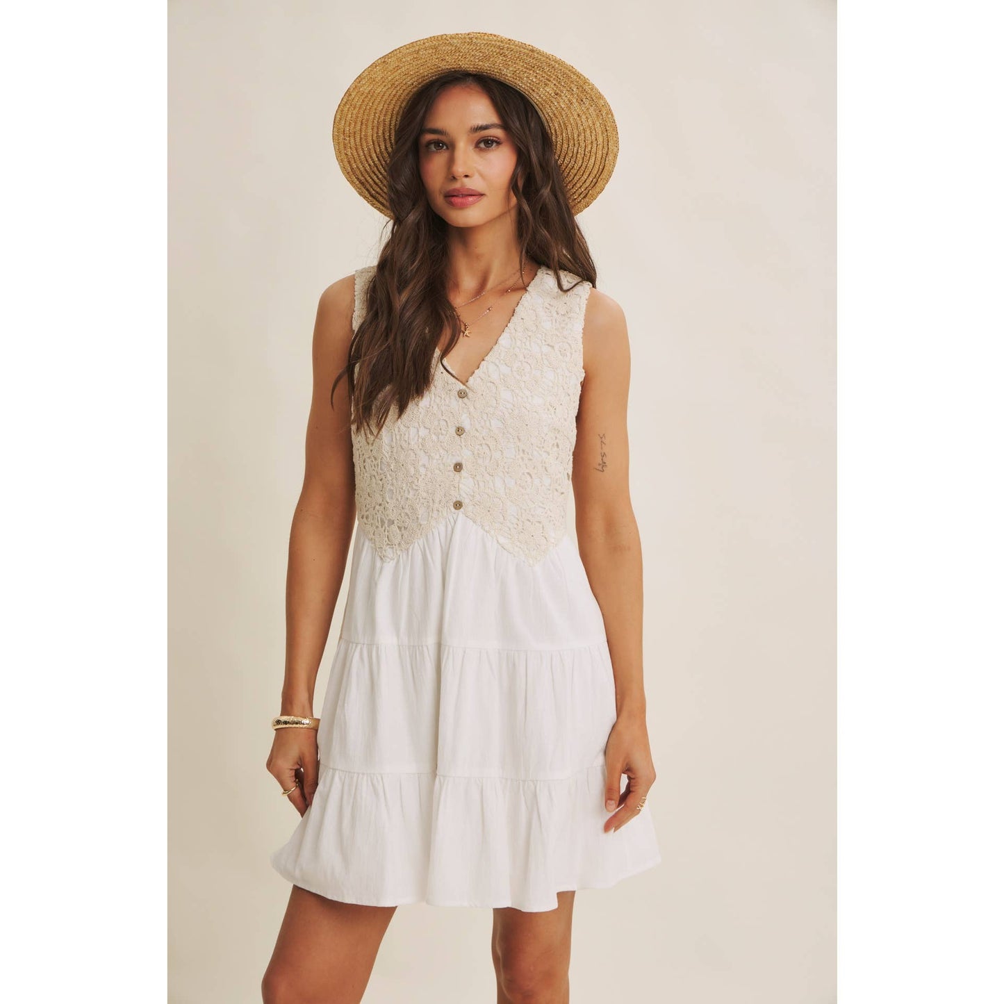 FRENCH PICNIC CROCHET MINI DRESS