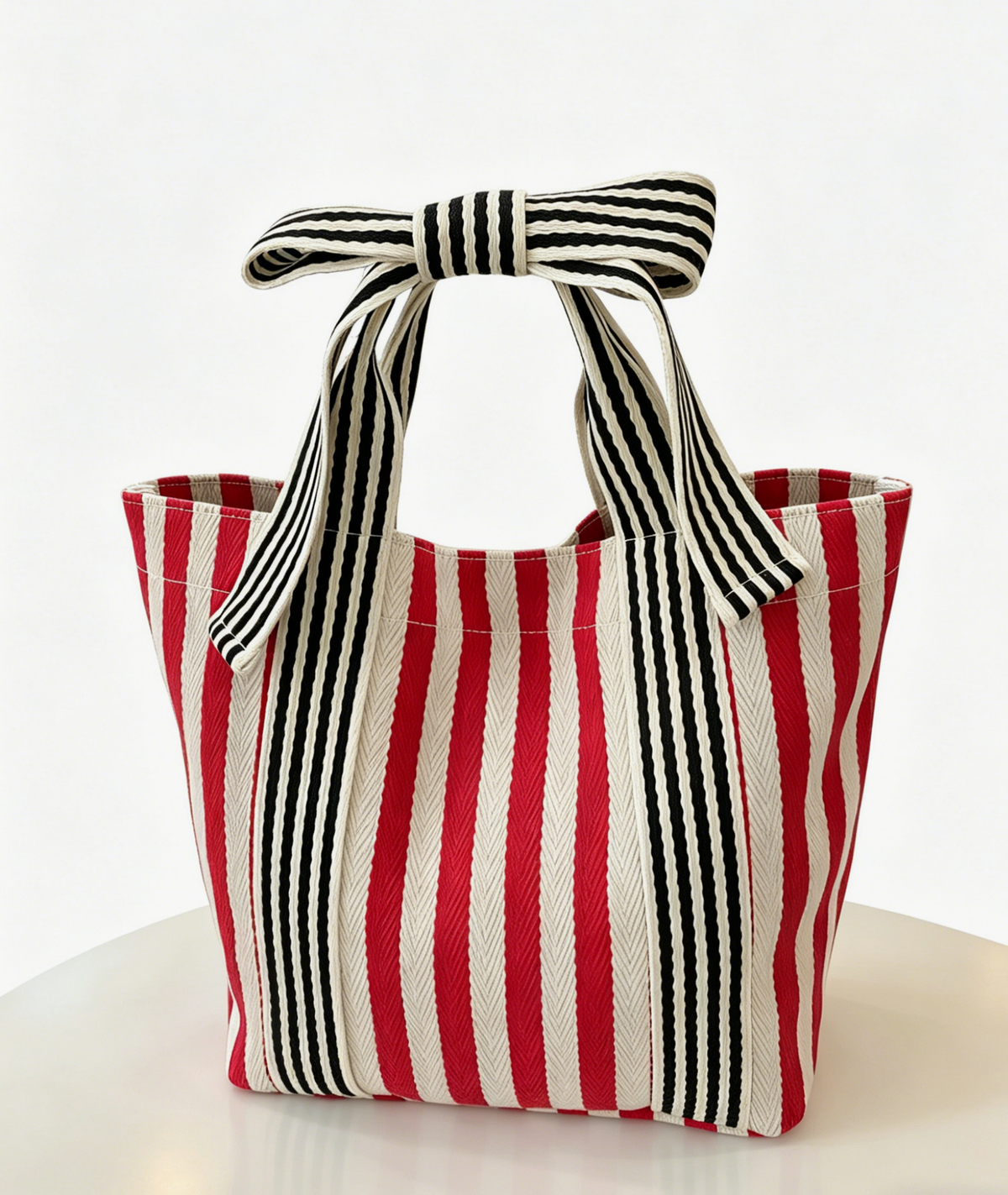 Canvas Striped Tote Bow Handbag