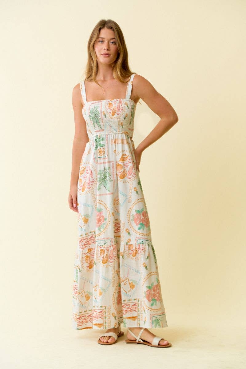 TROPICAL MAXI TIERED DRESS