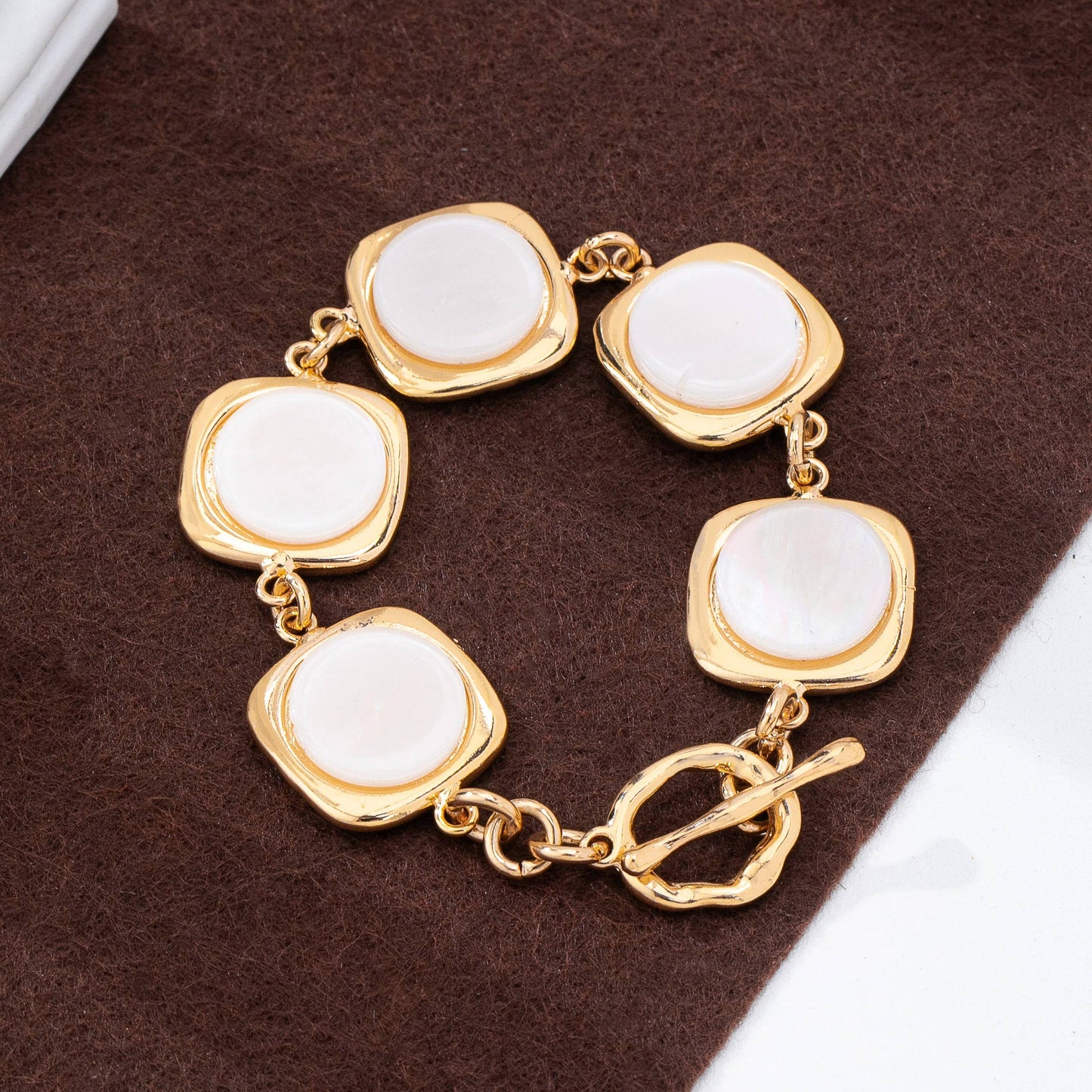 White Pearly Inlay Square Link Bracelet