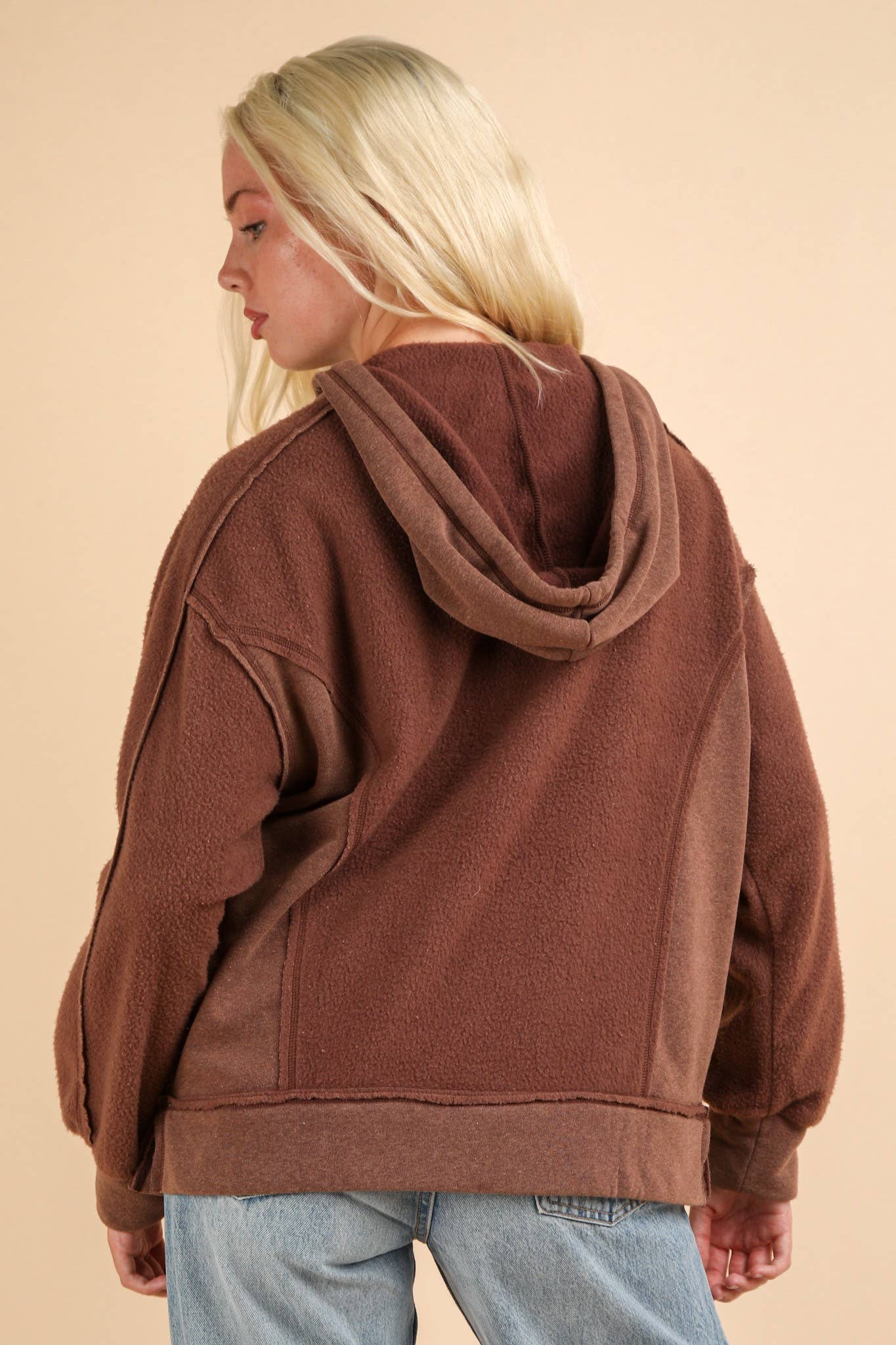 Mineral Washed Oversized Casual Hoodie Knit Top