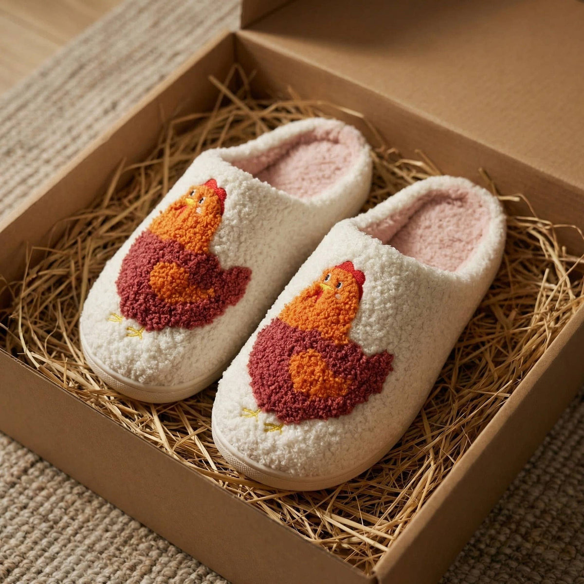 Fluffy Cute Cartoon Chicken Plush Slippers