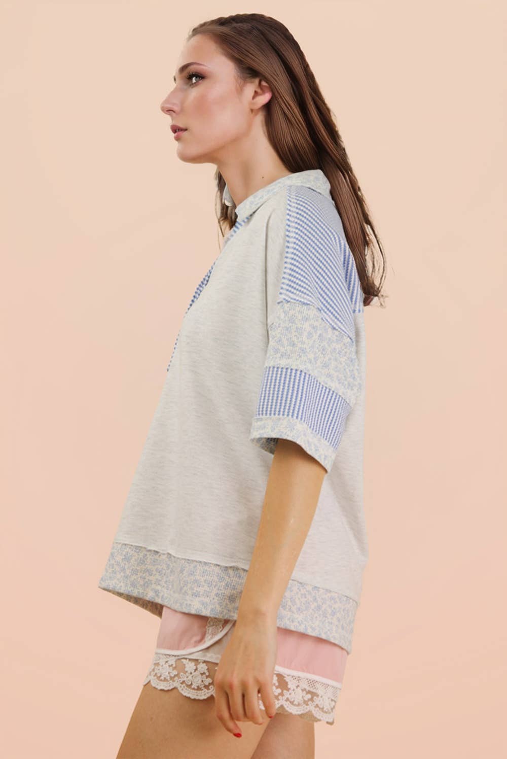Oversized Half Button Down Collared Knit Top