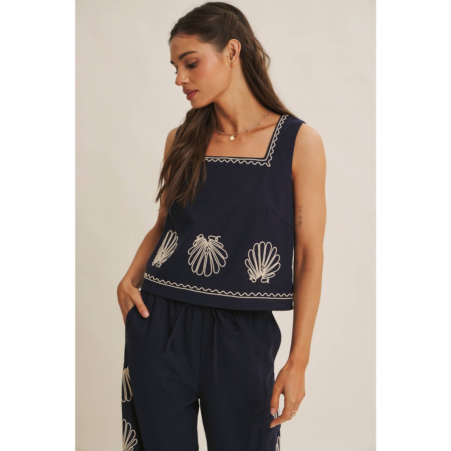 LUXURY COASTAL SEASHELL EMBROIDERED PANTS